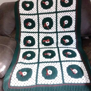 Festive Green and White Holiday Throw Blanket